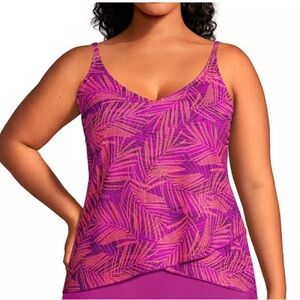 Lands' End Chlorine Resistant V-neck‎ Tulip Hem Tankini Swimsuit Top Size 2X